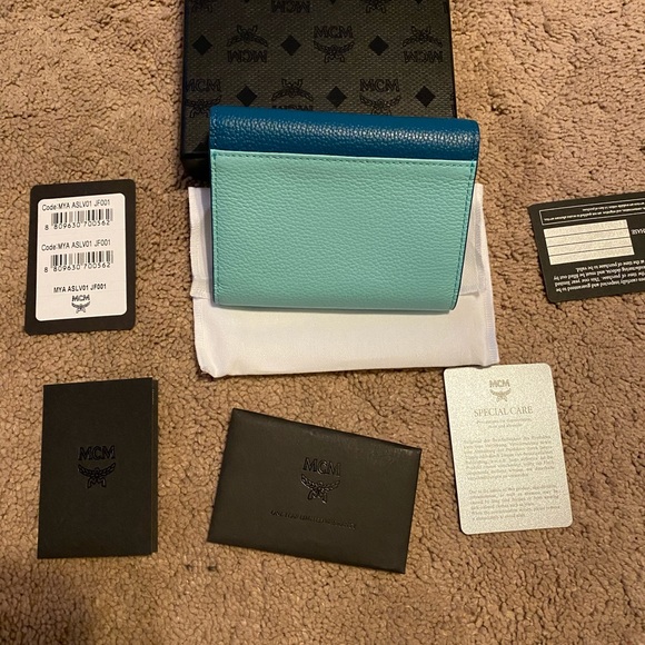 MCM Mini Deep Lagoon Letter Flap Wallet NEW - Picture 3 of 9
